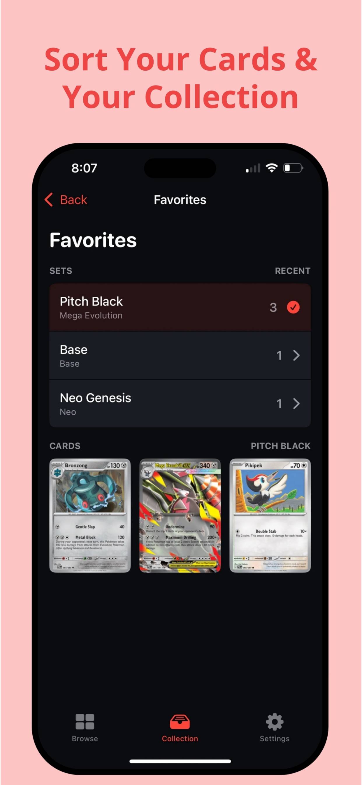 PokeScan collection favorites screen